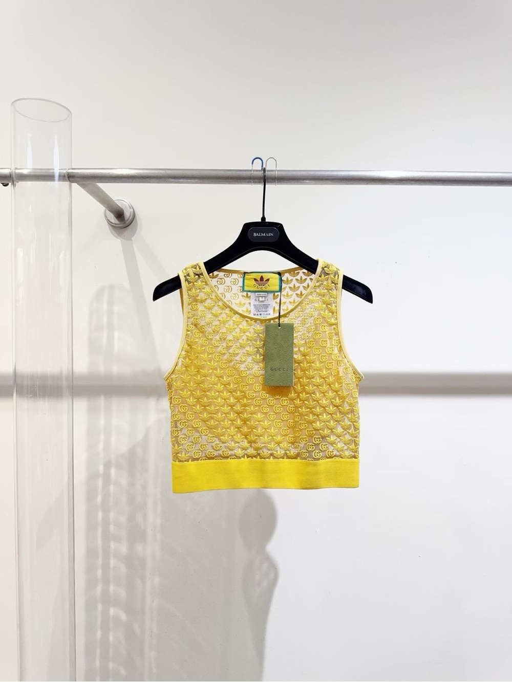 🚩steal Gucci Yellow Lace-Overlay Cropped Tank